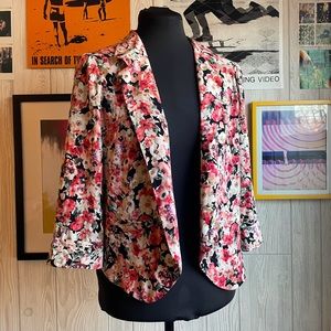 Silk Thin Blazer Floral Print Business Casual Professional Office Kawaii